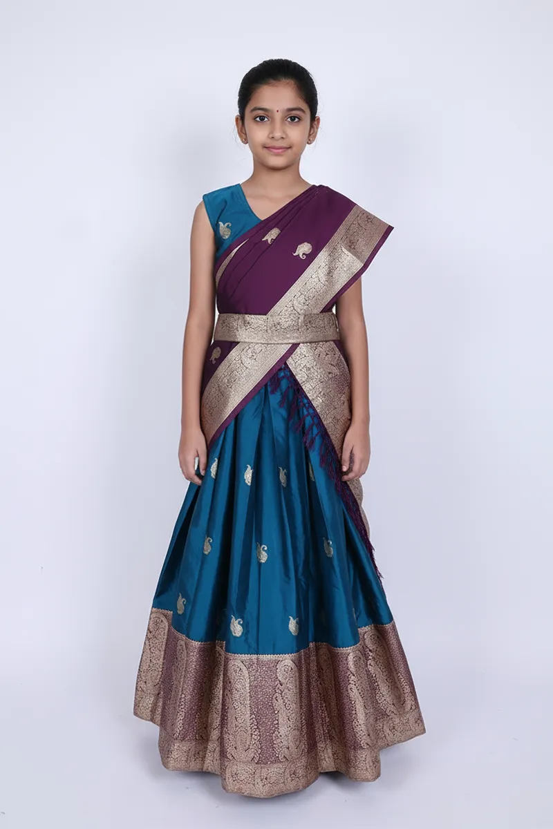 Art Silk Festive Lehenga Set with Sleeve Fabric for Girls - Teal
