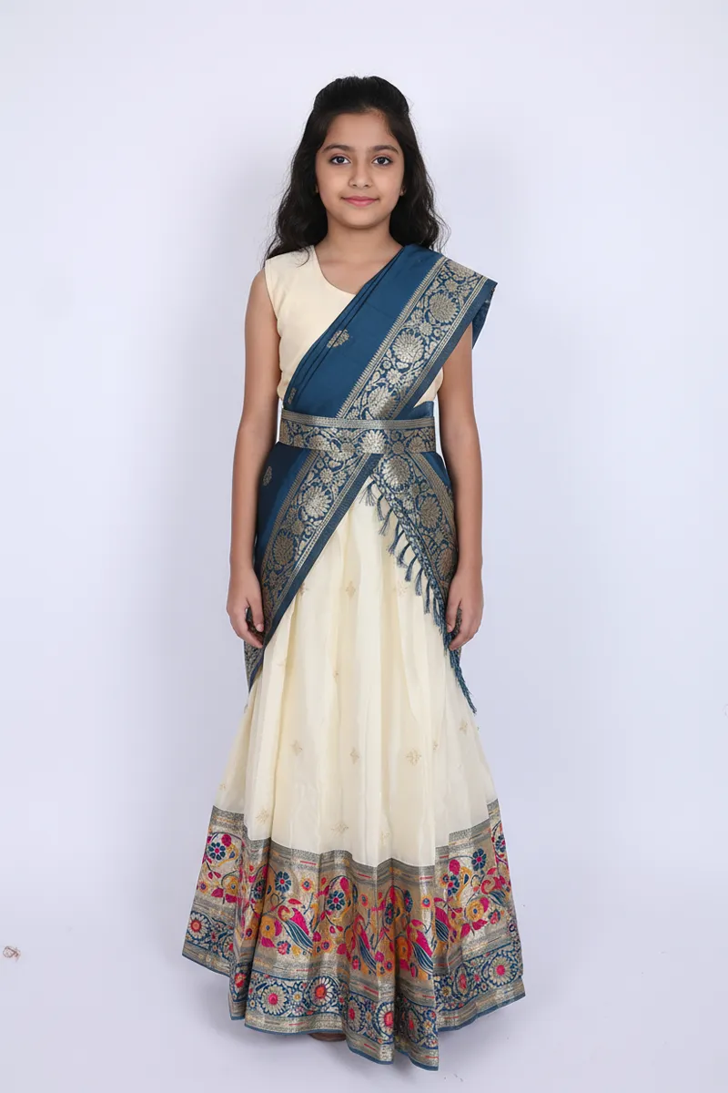 Art Silk Festive Lehenga Set with Sleeve Fabric for Girls - Teal
