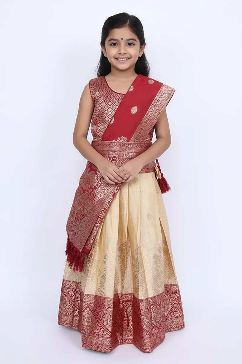 Silk Blend Festive Lehenga Set with Sleeve Fabric for Girls - Maroon CLGE17MAR34YR