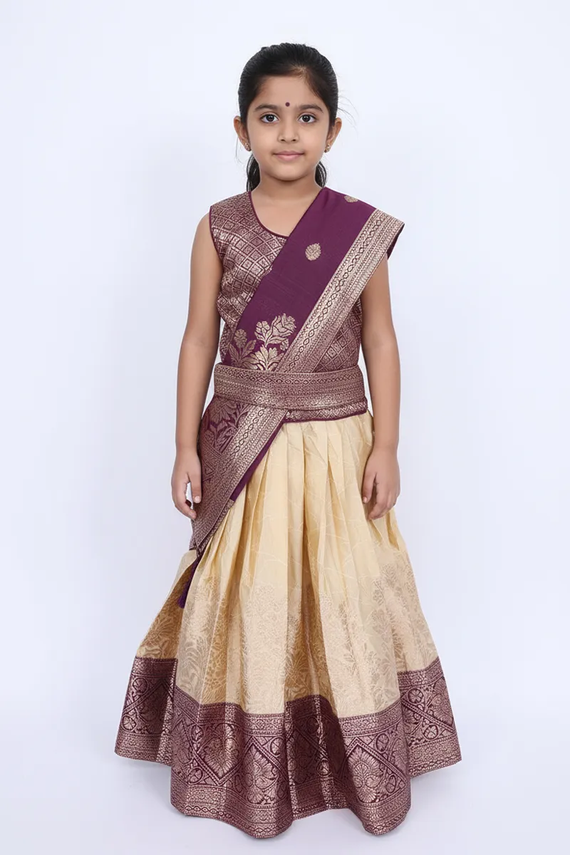 Silk Blend Festive Lehenga Set with Sleeve Fabric for Girls - Purple