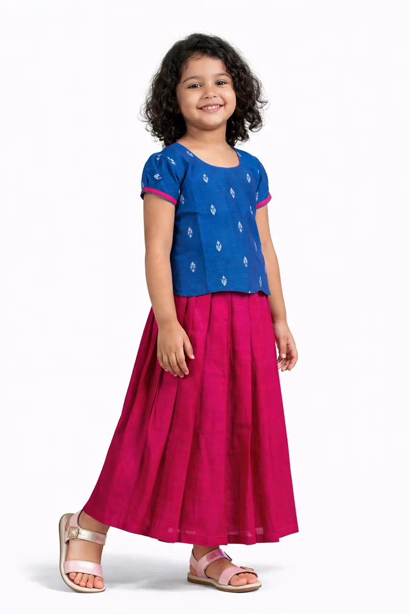 Raw Silk Pattu Pavadai Set for Girls  - Blue