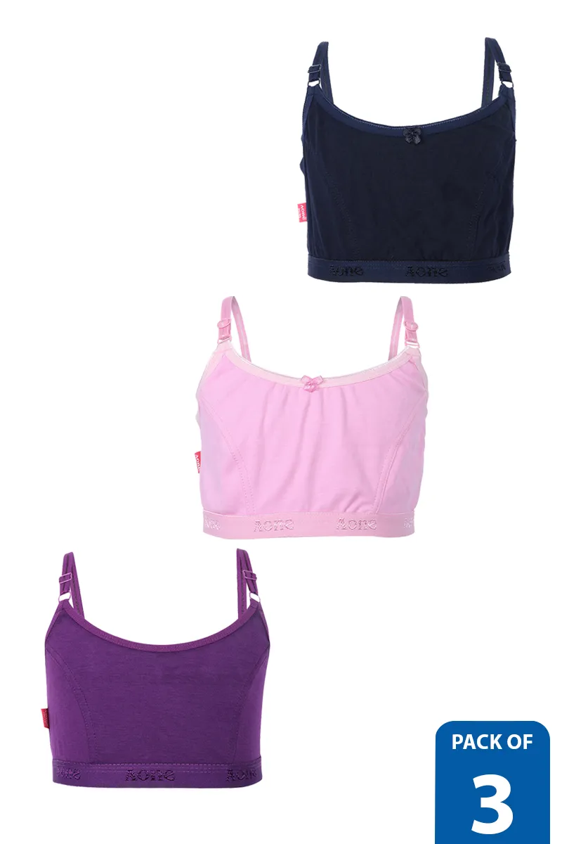 Assorted Pack of 3 Cotton Non-Padded Full Coverage Bra for Girls