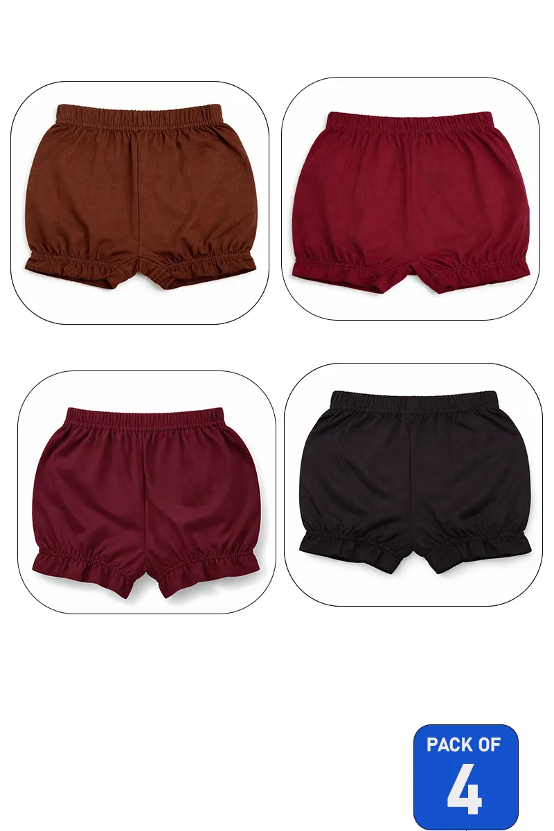 Assorted Pack of 4 Cotton Solid Bloomer Shorts for Girls - Multicolor