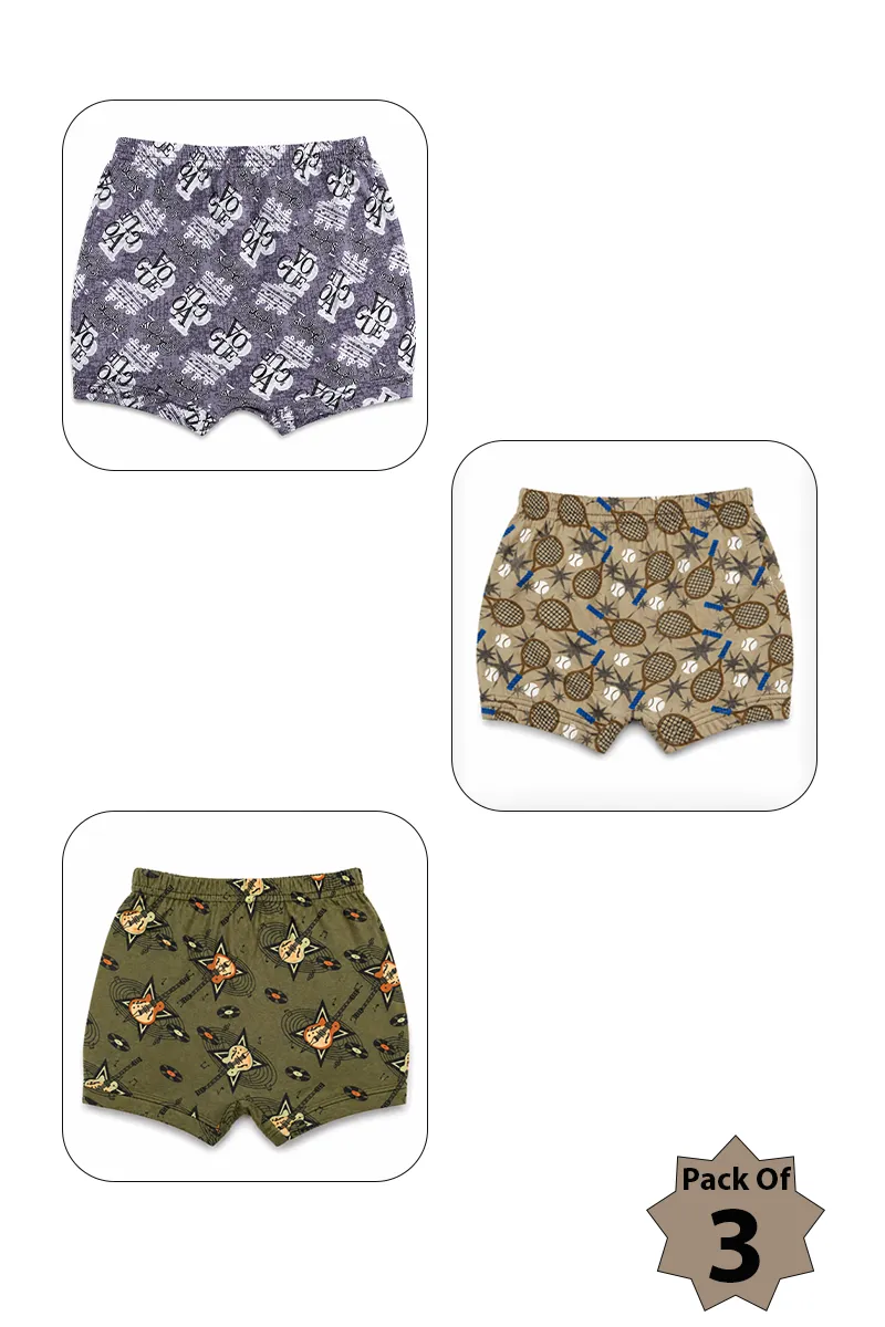 Assorted Pack of 3 Cotton Printed Bloomer Shorts for Girls - Multicolor