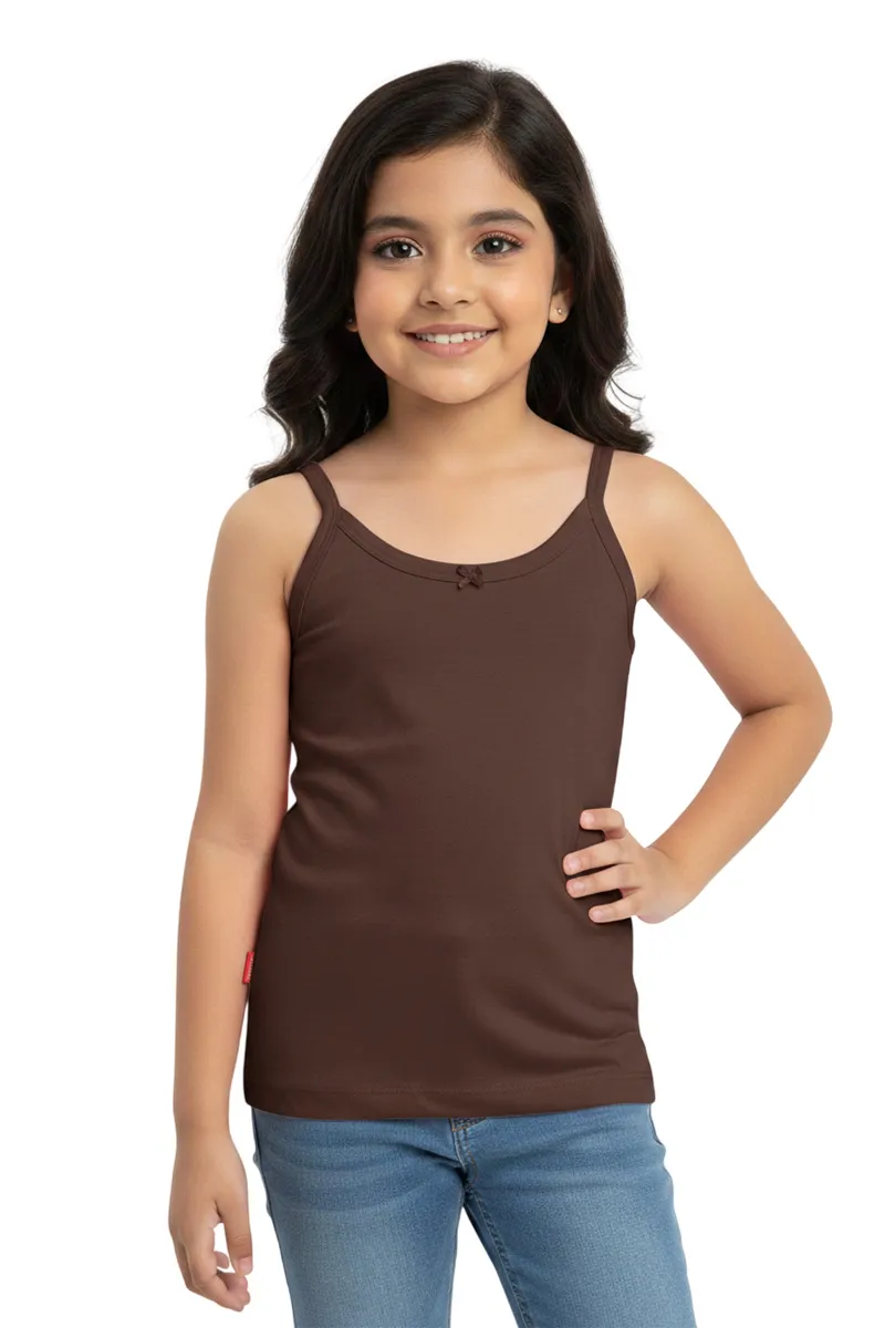 Cotton Solid Camisole for Girls - Brown CLGIW002BRO78YRS