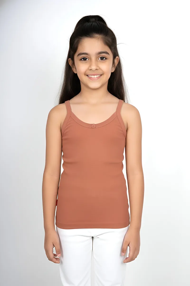 Cotton Solid Camisole for Girls - Light Brown CLGIW002LIGBRO1012YRS