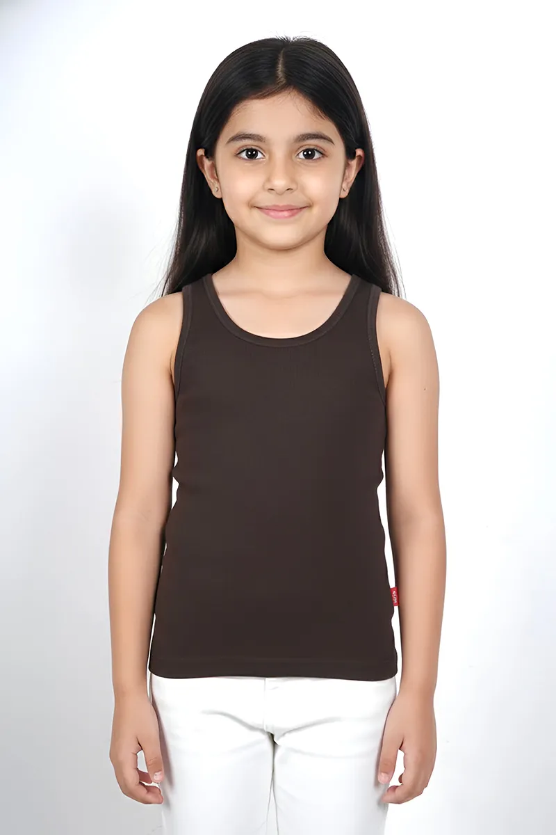 Cotton Solid Camisole for Girls - Dark Brown CLGIW003DARBRO56YRS