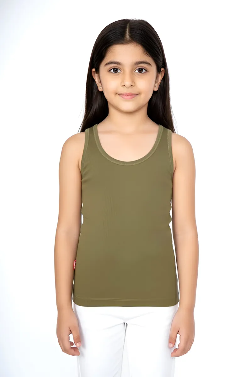 Cotton Solid Camisole for Girls - Olive CLGIW003OLI56YRS