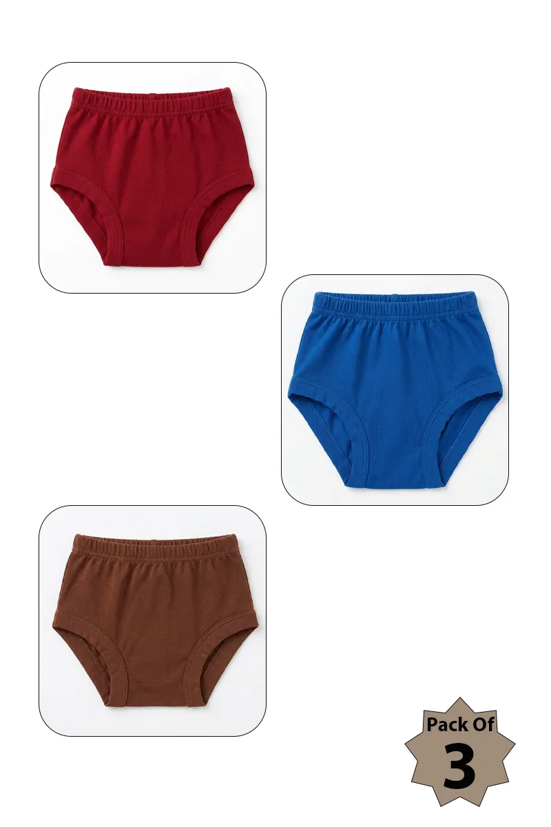Assorted Pack of 3 Cotton Solid Panties for Girls - Multicolor