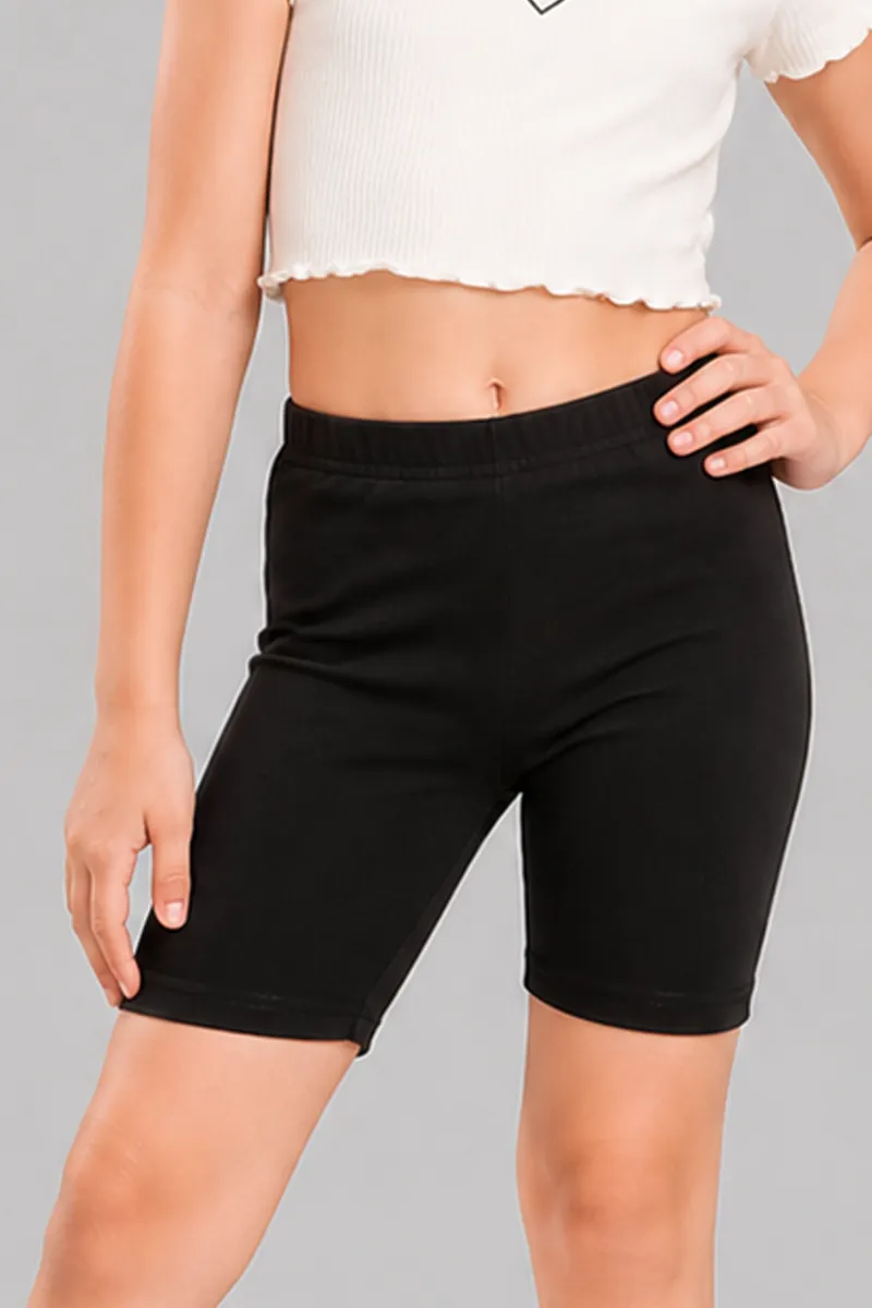 Cotton Solid Cycling Shorts for Girls - Black