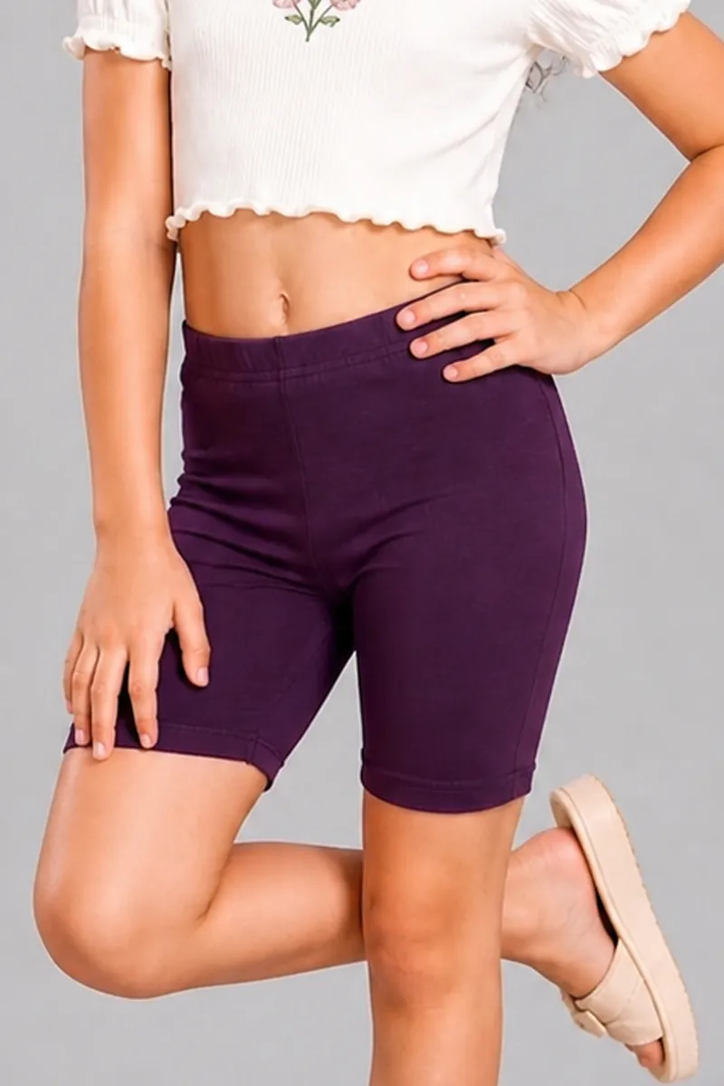 Cotton Solid Cycling Shorts for Girls - Burgundy