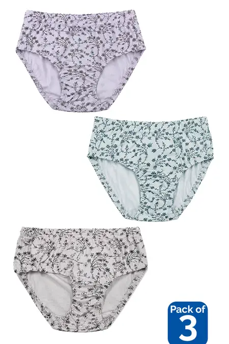 Pack of 3 Assorted Cotton Printed Panties for Girls - Multicolor