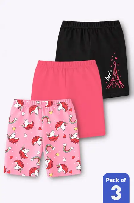 Pack of 3 Printed Cycling Shorts for Girls - Multicolor