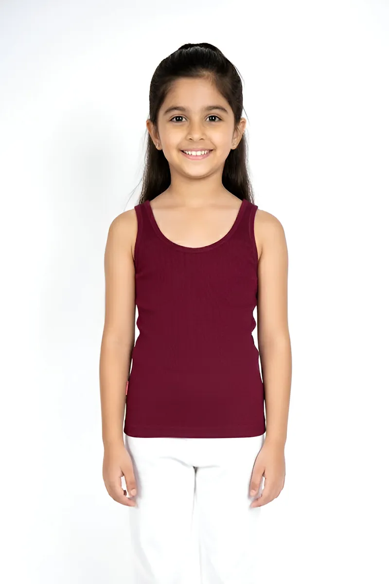 Cotton Solid Camisole for Girls - Burgundy CLGIW004BUR78YRS