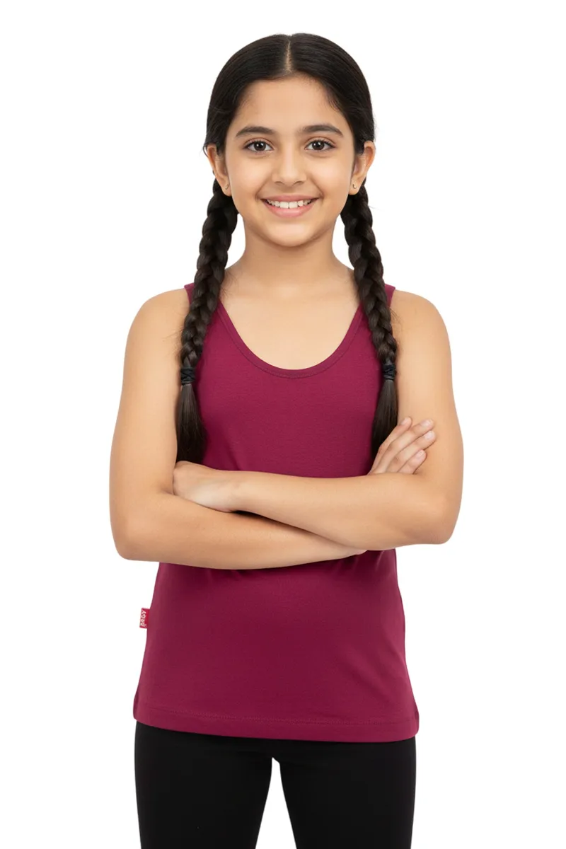 Cotton Solid Camisole for Girls - Burgundy CLGIW005BUR1012YRS