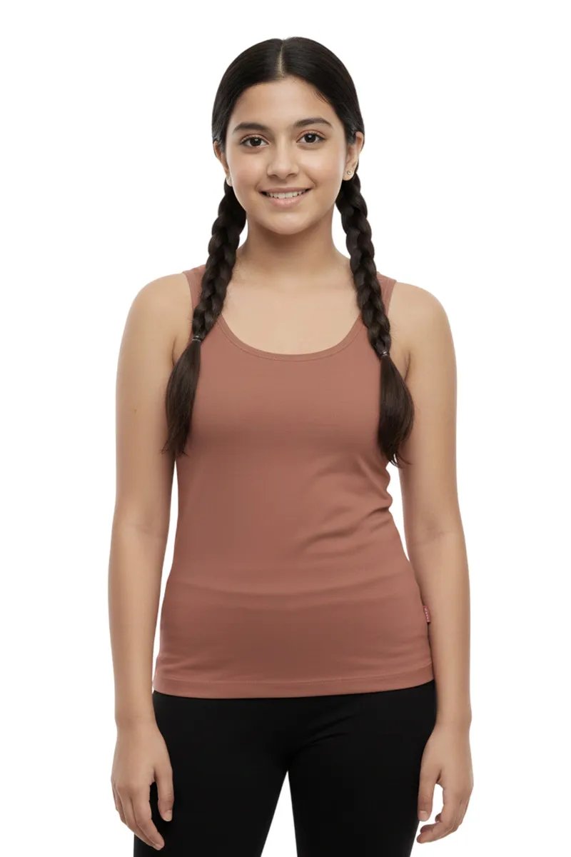 Cotton Solid Camisole for Girls - Light Brown CLGIW006LIGBRO1416YRS