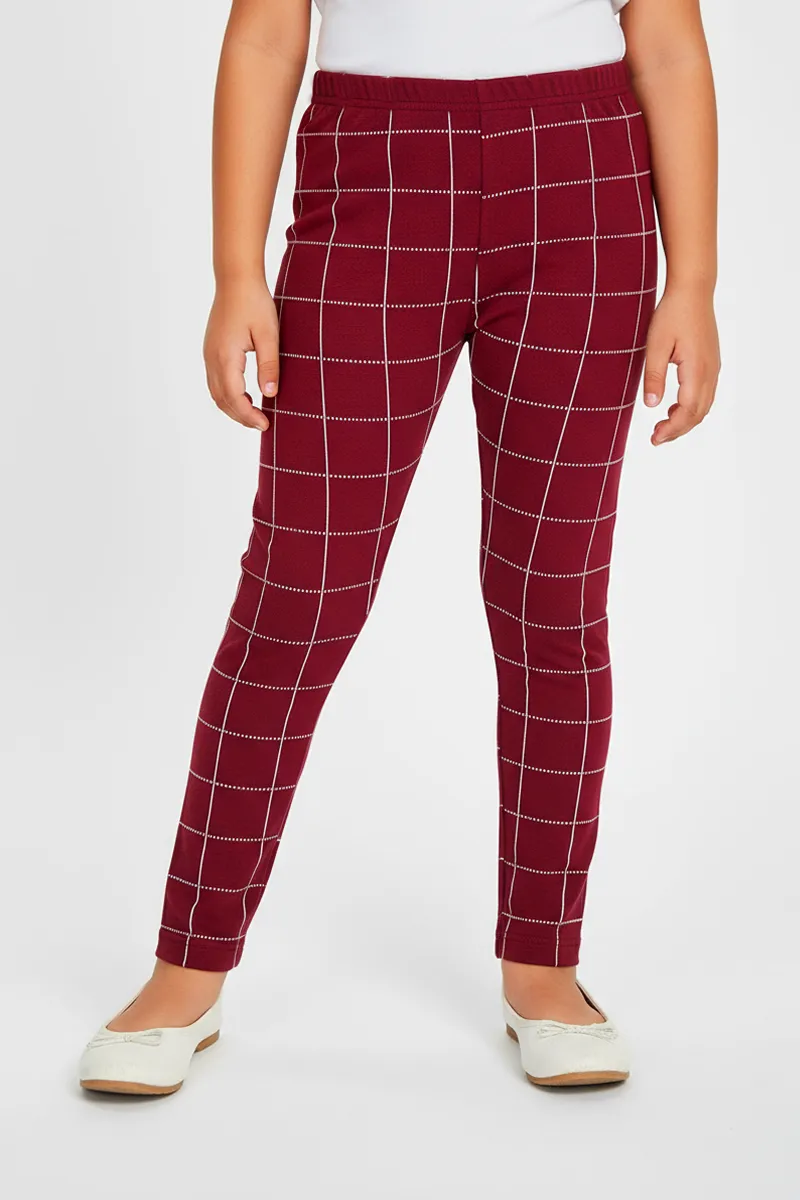 Girl's Cotton Lycra Checkered Jeggings - Maroon CLGL001MAR56YR