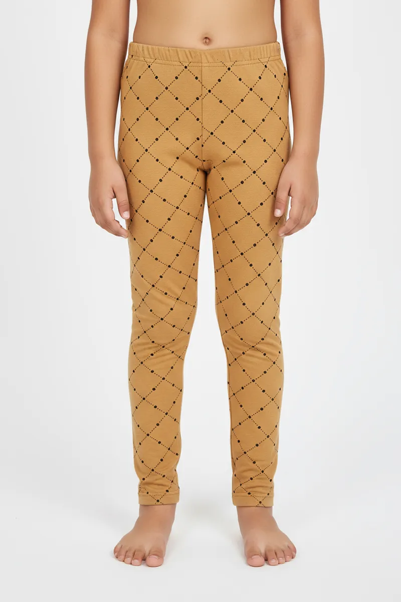 Girl's Cotton Lycra Printed Jeggings - Beige CLGL002BEI56YR