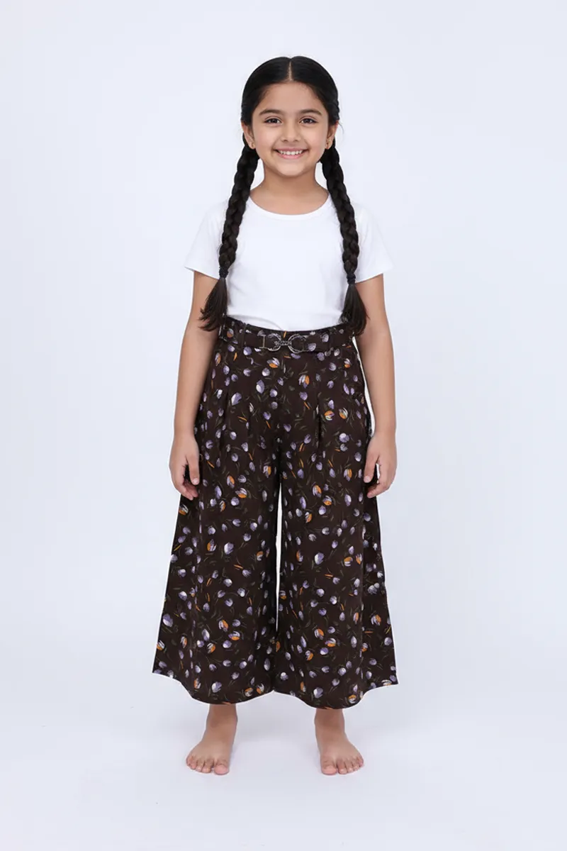 Girl's Rayon Printed Wide Leg Palazzo - Brown CLGP001BRO1718YR
