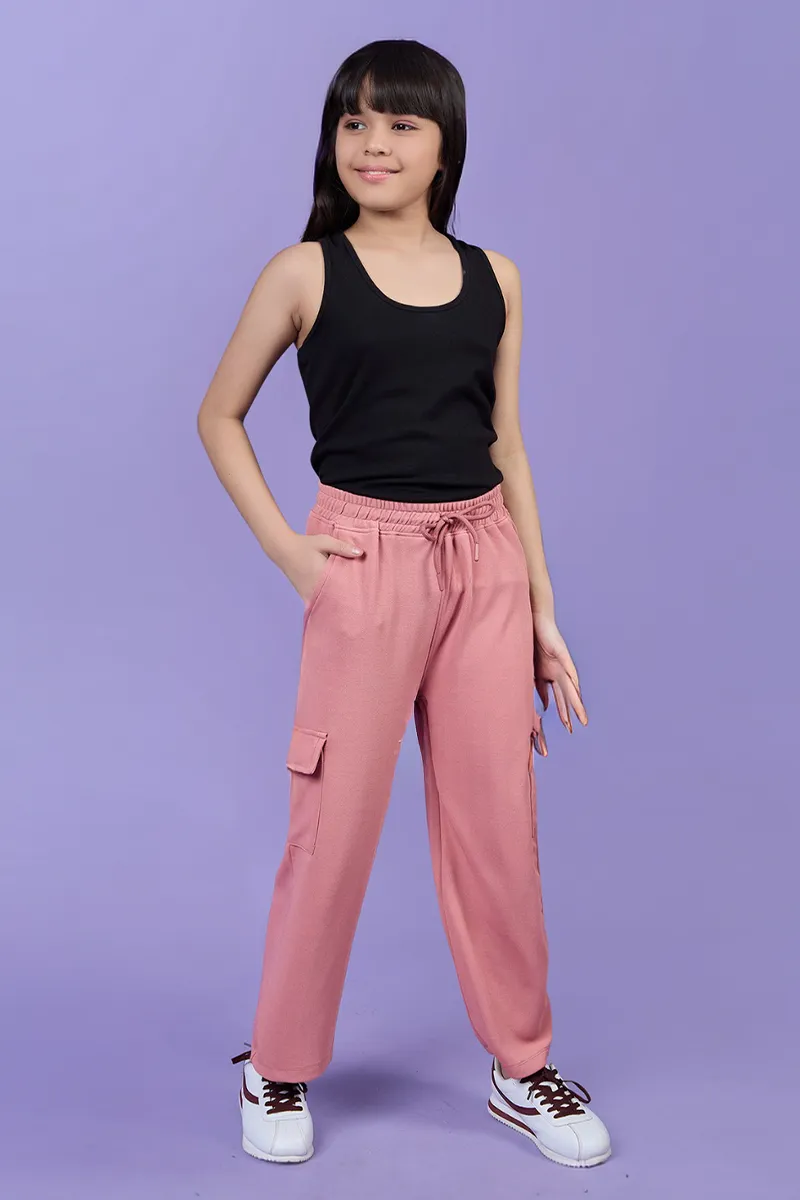 Wide-Leg Cargo Palazzos for Girls - Dusty Pink