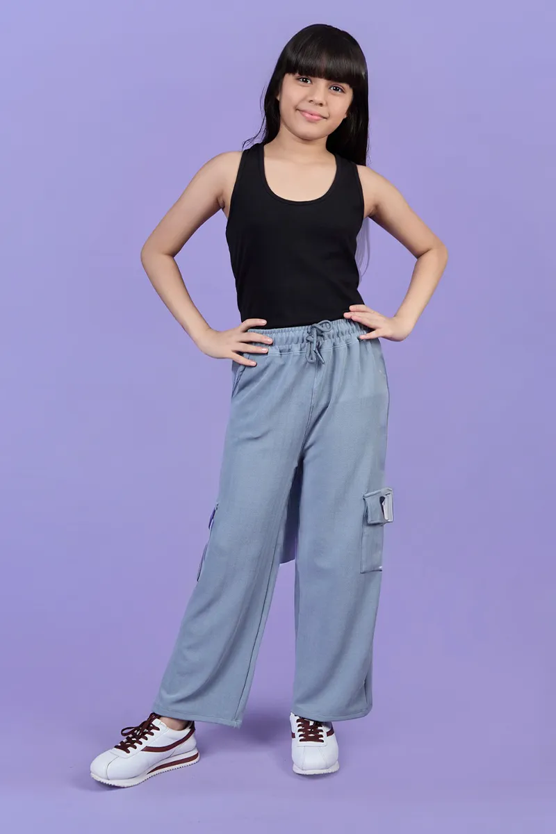 Wide-Leg Cargo Palazzos for Girls - Grey CLGP0026GRE1112