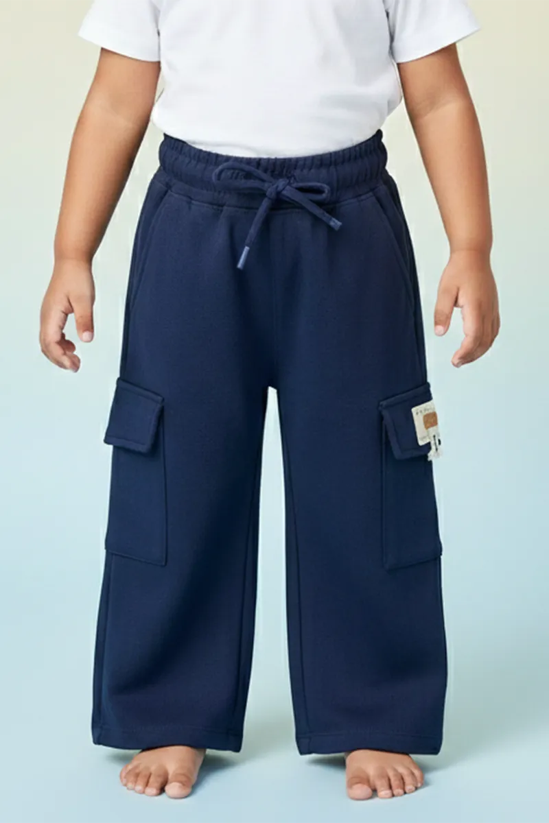 Wide-Leg Cargo Palazzos for Girls - Navy Blue