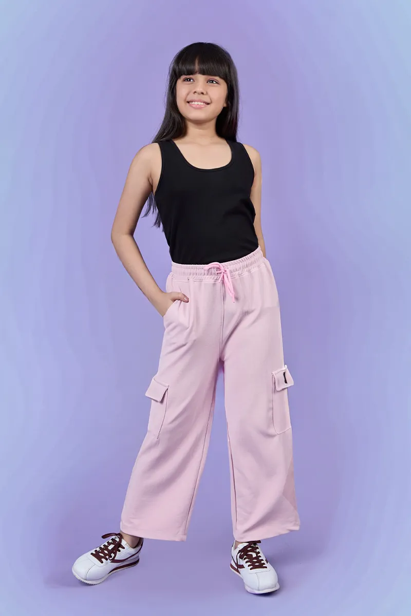 Wide-Leg Cargo Palazzos for Girls - Pink