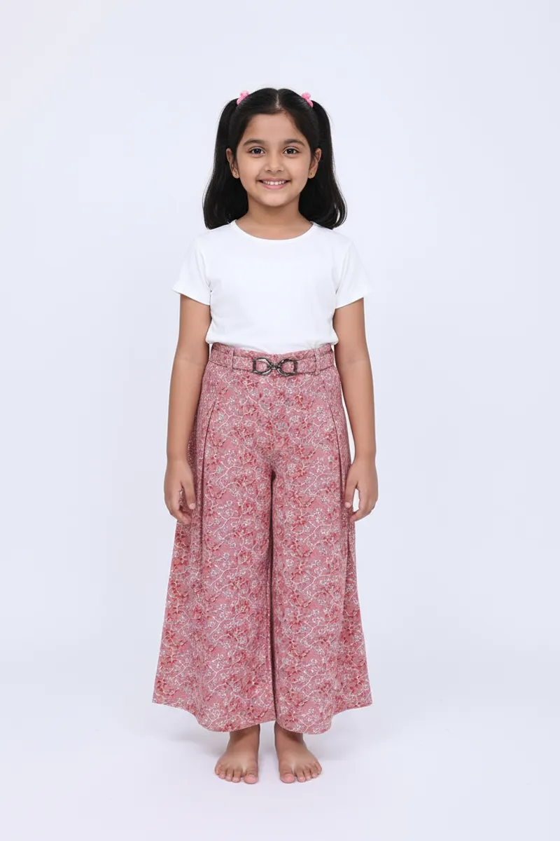 Girl's Rayon Printed Wide Leg Palazzo - Dusty Pink CLGP002DUSPIN1718YR
