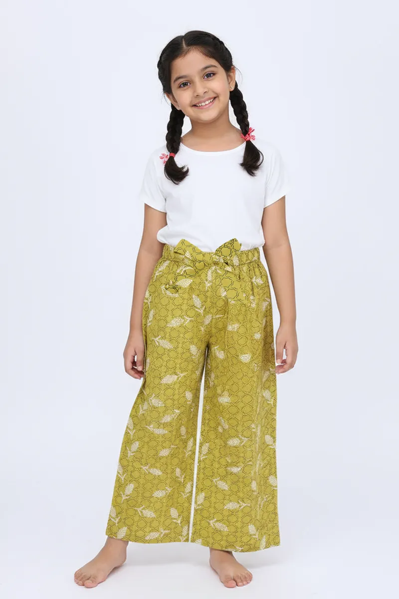 Girl's Rayon Printed Wide Leg Palazzo - Green CLGP008GRN1516YR