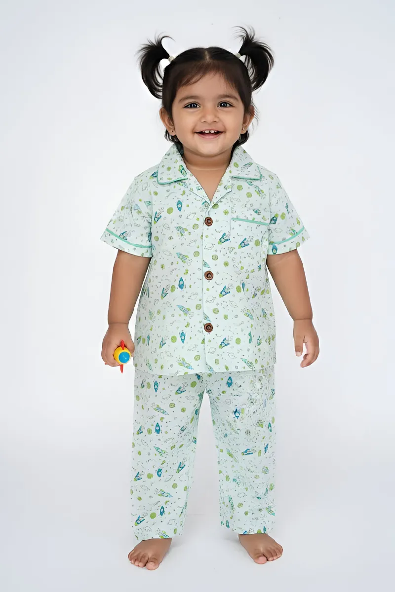 Girl's Cotton Printed Pyjama Set - Green CLGPS001GRN56YR