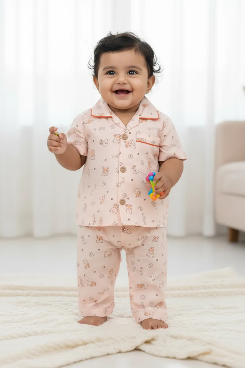Girl's Cotton Printed Pyjama Set - Orange CLGPS002ORA56YR