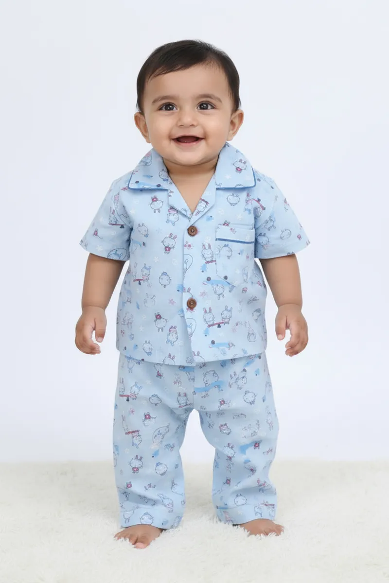 Girl's Cotton Printed Pyjama Set - Blue CLGPS003BLU56YR