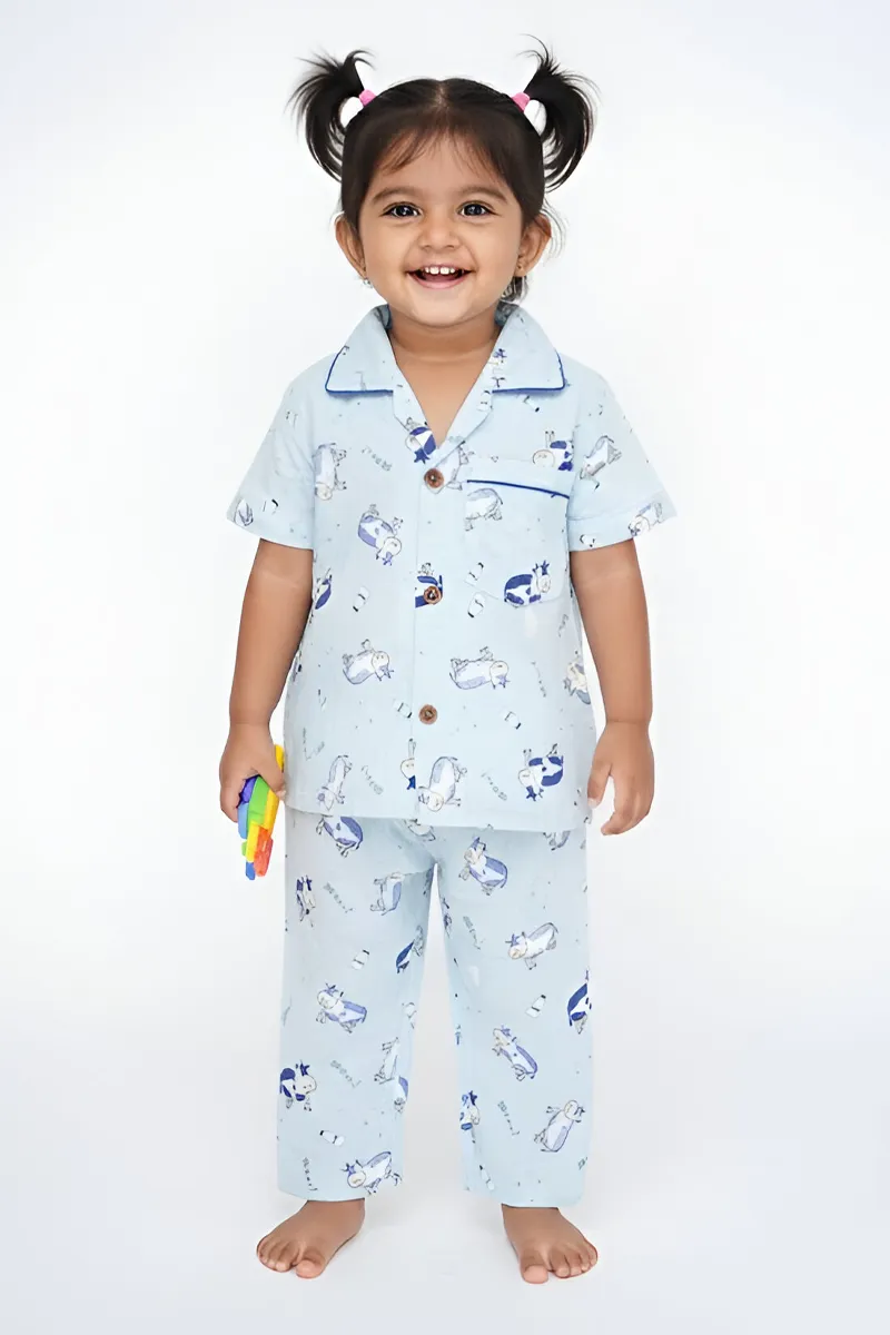 Girl's Cotton Printed Pyjama Set - Blue CLGPS006BLU56YR
