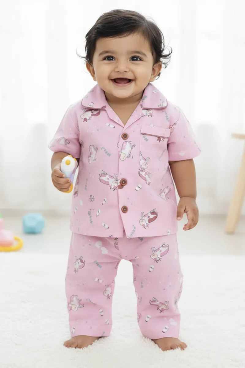 Girl's Cotton Printed Pyjama Set - Dusty Pink CLGPS006DUSPIN56YR