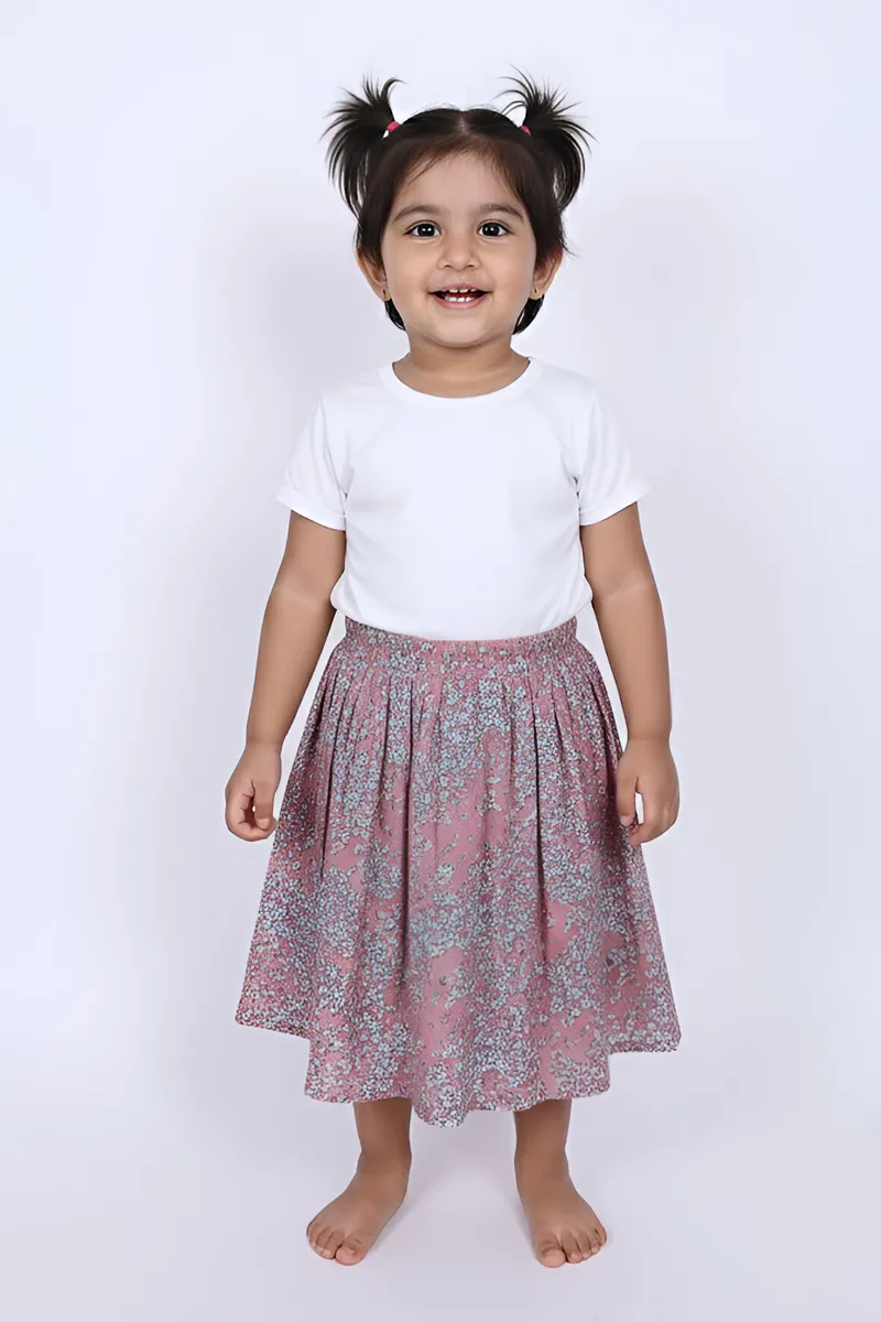 Girl's Rayon Printed Flared Skirt - Dusty Pink CLGS0010DUSPIN1516YR