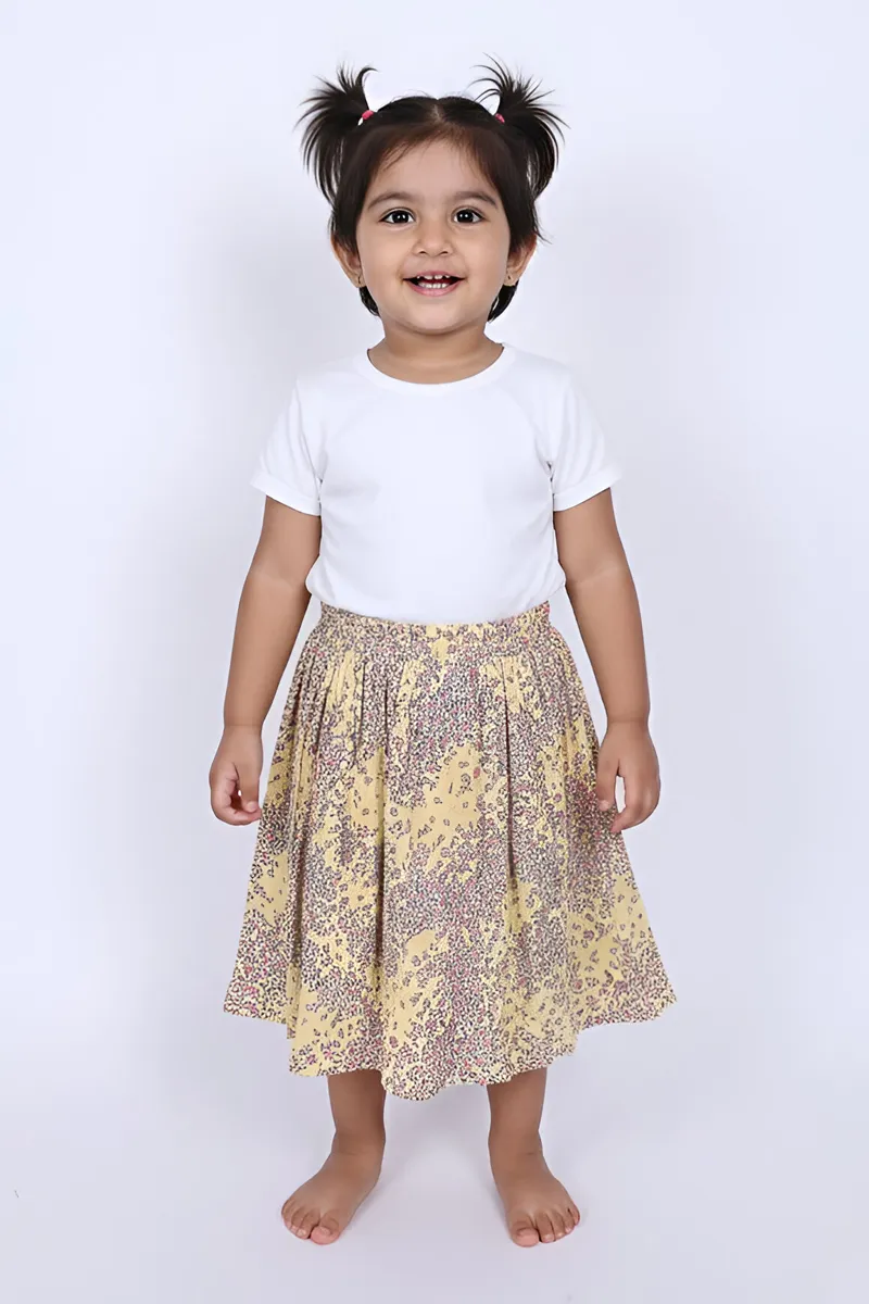 Girl's Rayon Printed Flared Skirt - Yellow CLGS0010YEL78YR