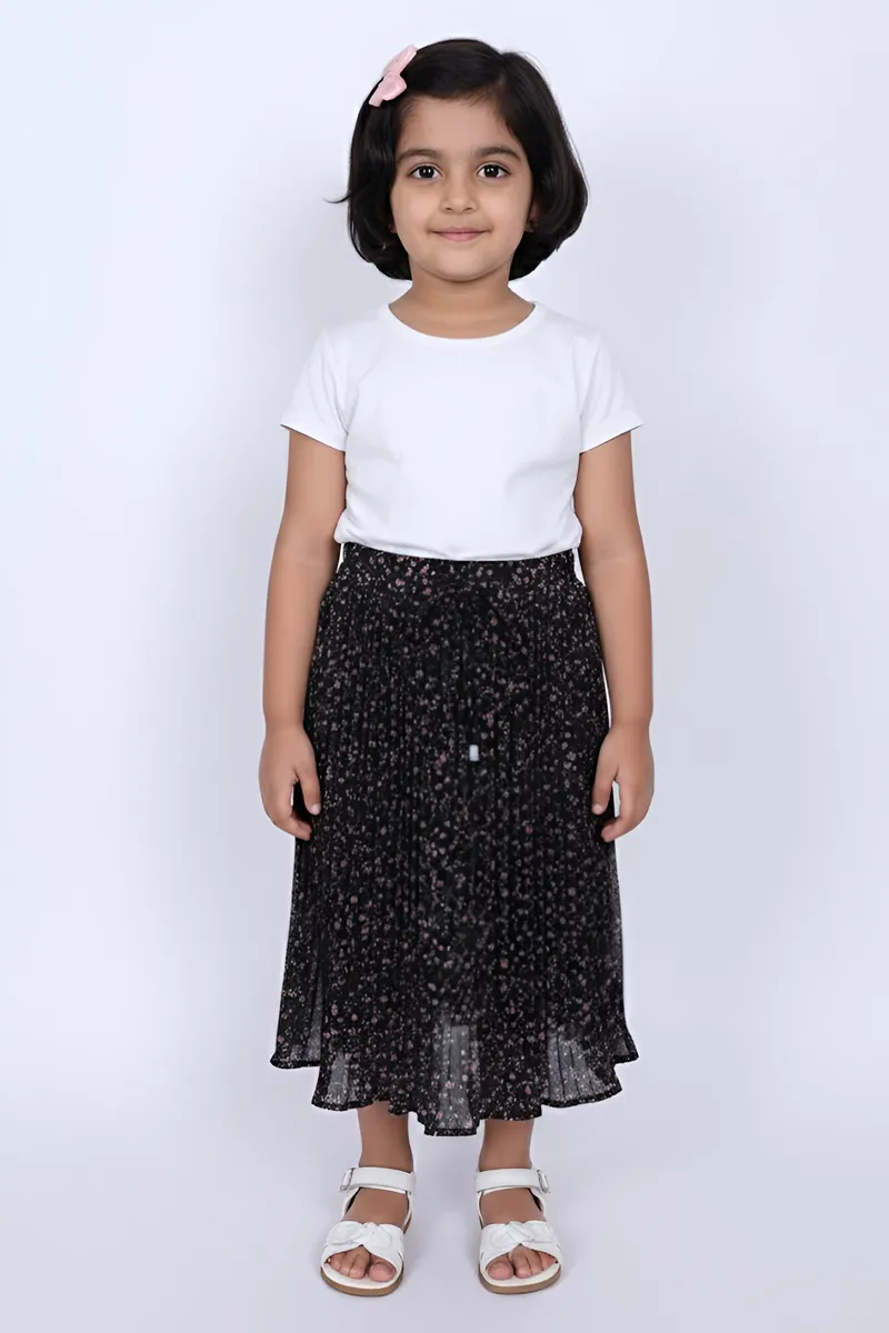 Girl's Rayon Printed Flared Skirt - Black CLGS001BLA56YR