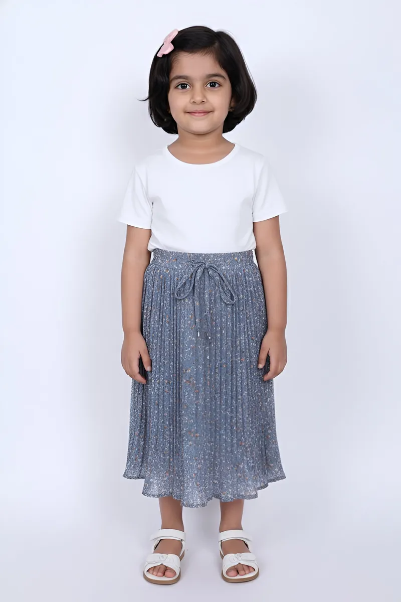 Girl's Rayon Printed Flared Skirt - Blue Grey