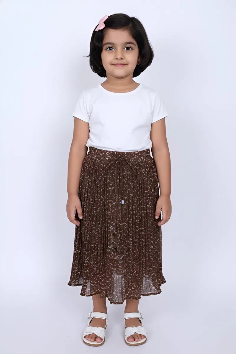 Girl's Rayon Printed Flared Skirt - Olive CLGS001OLI1112YR