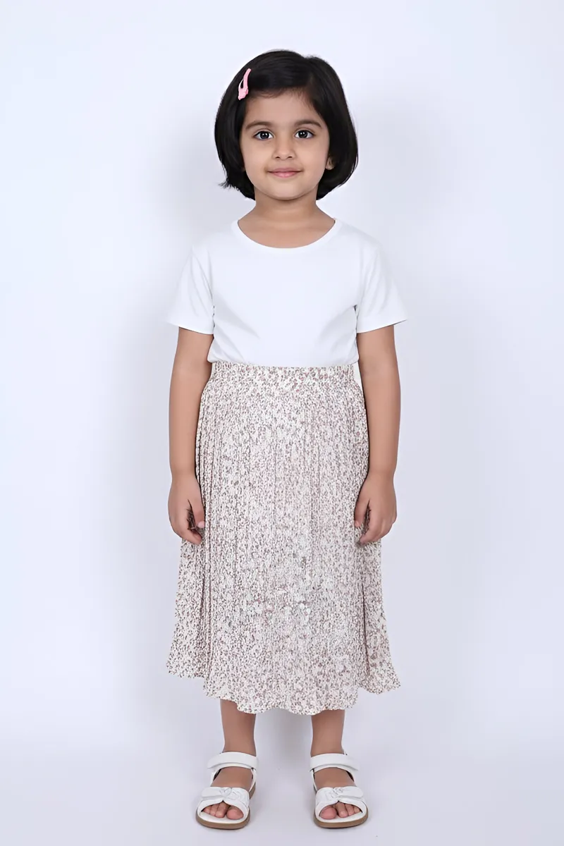 Girl's Rayon Printed Flared Skirt - White CLGS001WHI45YR