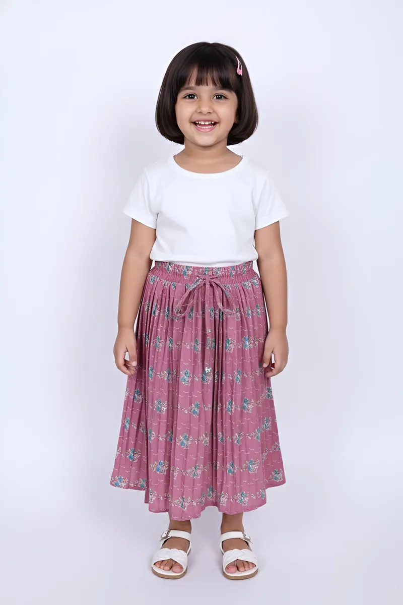 Girl's Rayon Printed Flared Skirt - Lavender CLGS005LAV1112YR