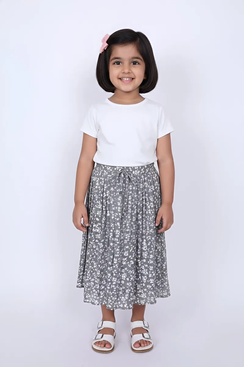 Girl's Polyester Printed Flared Skirt - Grey CLGS006GRE56YR