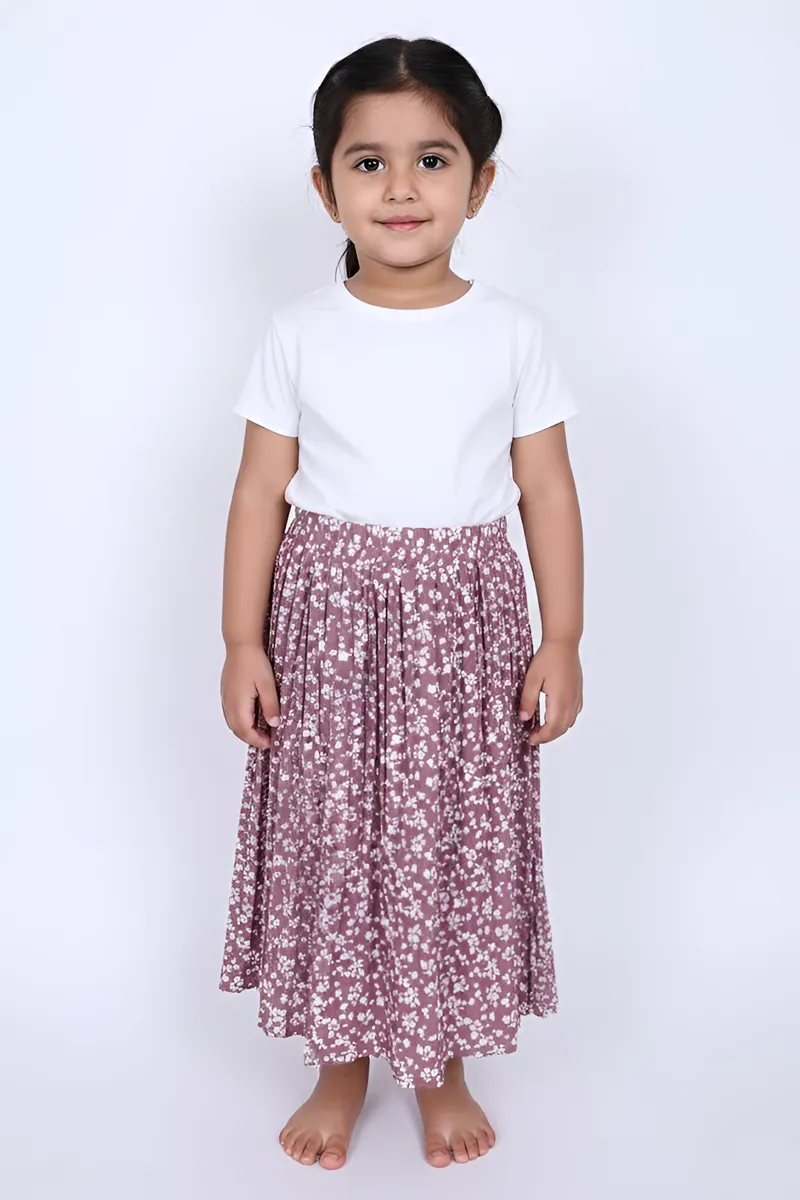 Girl's Polyester Printed Flared Skirt - Mauve
