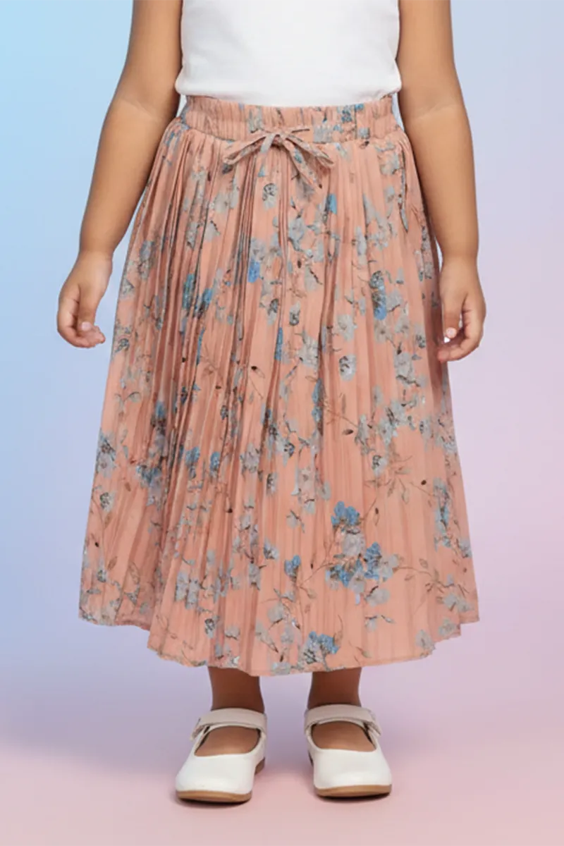Girl's Rayon Floral Printed Flared Skirt - Peach CLGS007PEA1314YR