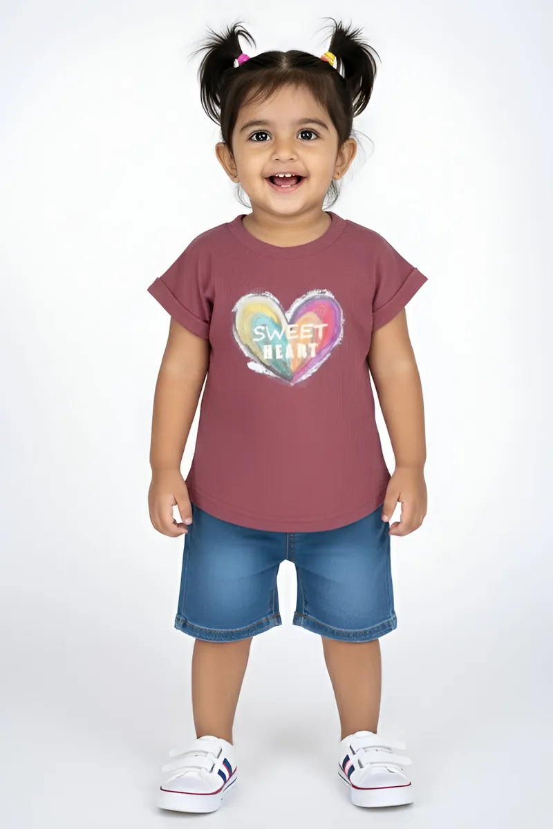Girl's Cotton Graphic Printed Top - Dusty Pink CLGT0010DUSPIN1112YR