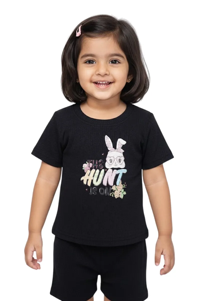 Girl's Cotton Blend Graphic Printed Top - Black CLGT0011BLA1112YR