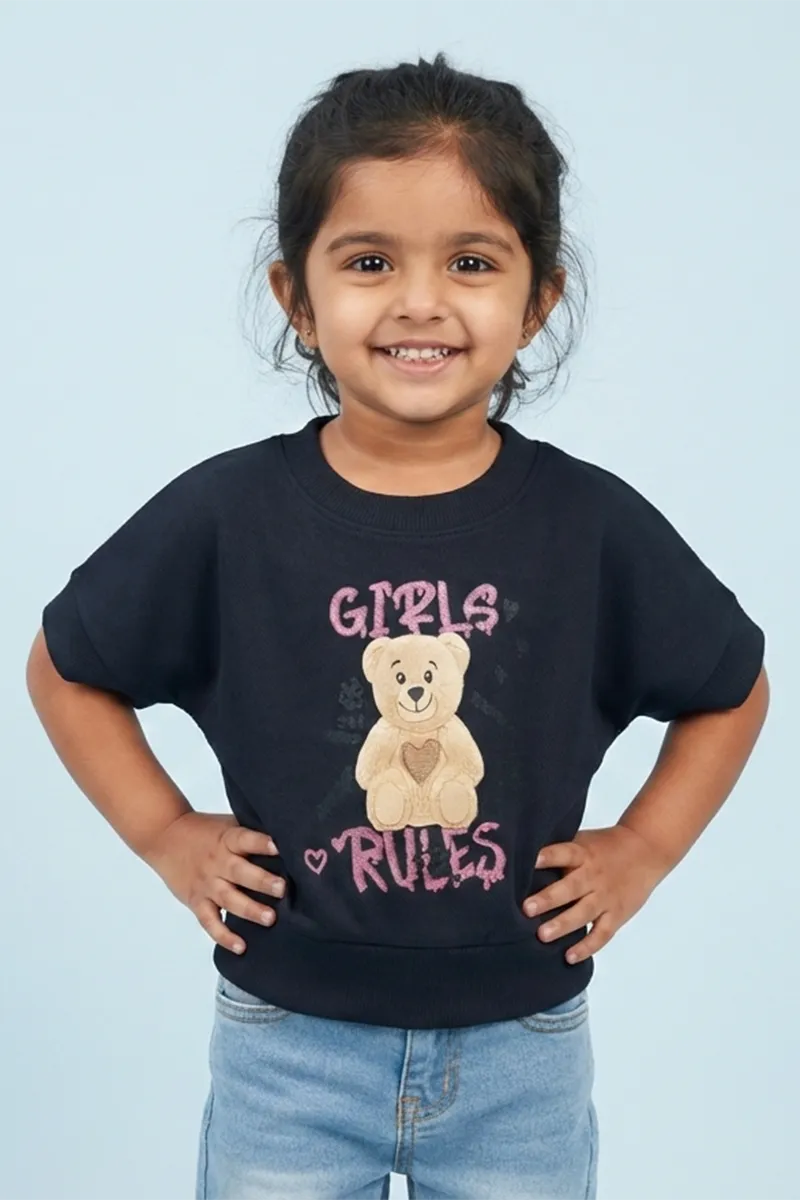 Girl's Cotton Blend Graphic Printed Top - Black CLGT0012BLA1112YR