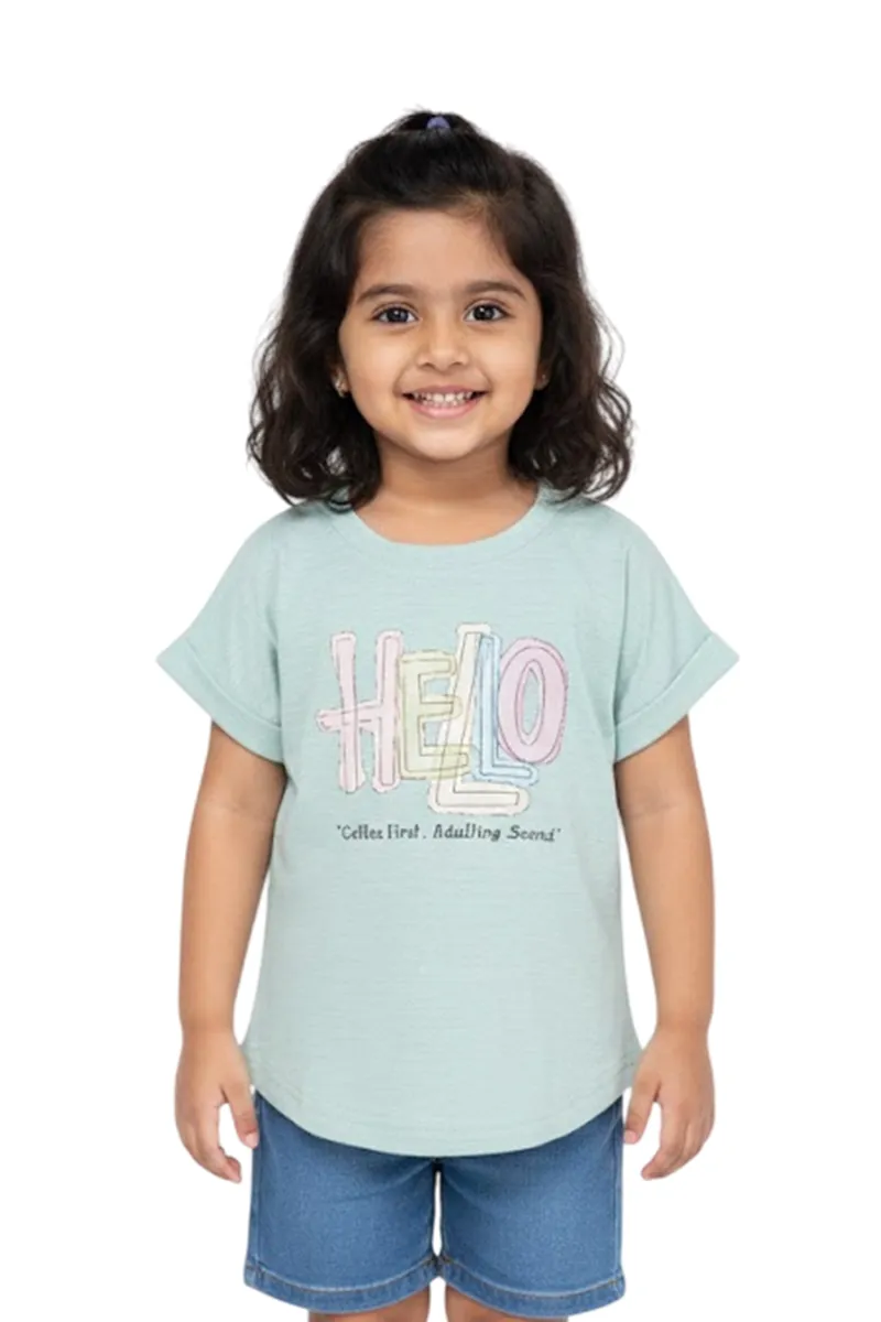 Girl's Cotton Blend Graphic Printed Top - Sea Green CLGT0014SEAGRN1011YR