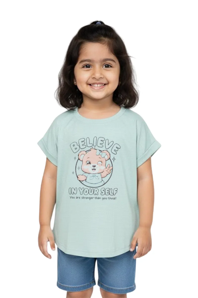 Girl's Cotton Blend Graphic Printed Top - Sea Green CLGT0015SEAGRN78YR