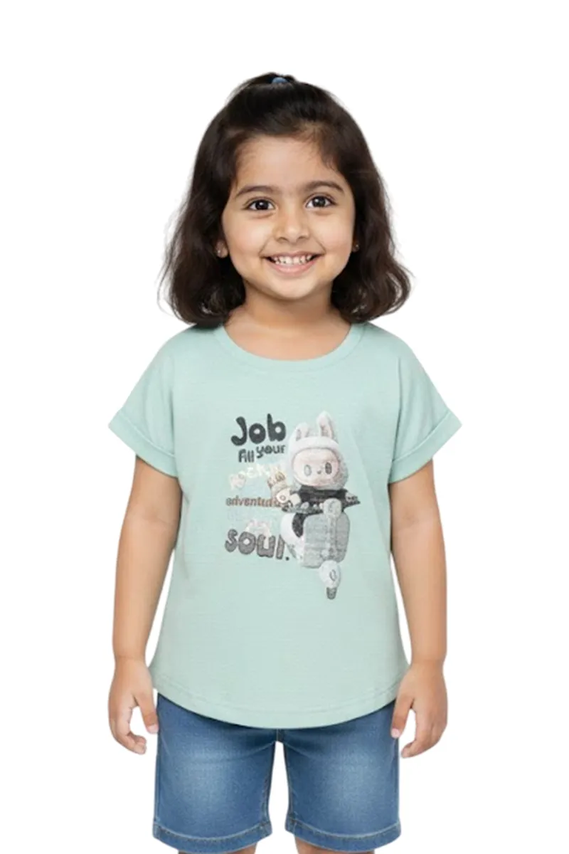 Girl's Cotton Blend Graphic Printed Top - Sea Green CLGT0016SEAGRN56YR